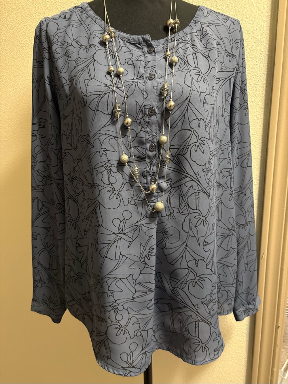 GNW Slate Blue Floral Henley Blouse
